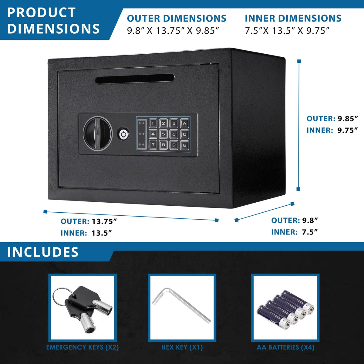 Compact Keypad Depository Safe with Dual PIN Access - Black