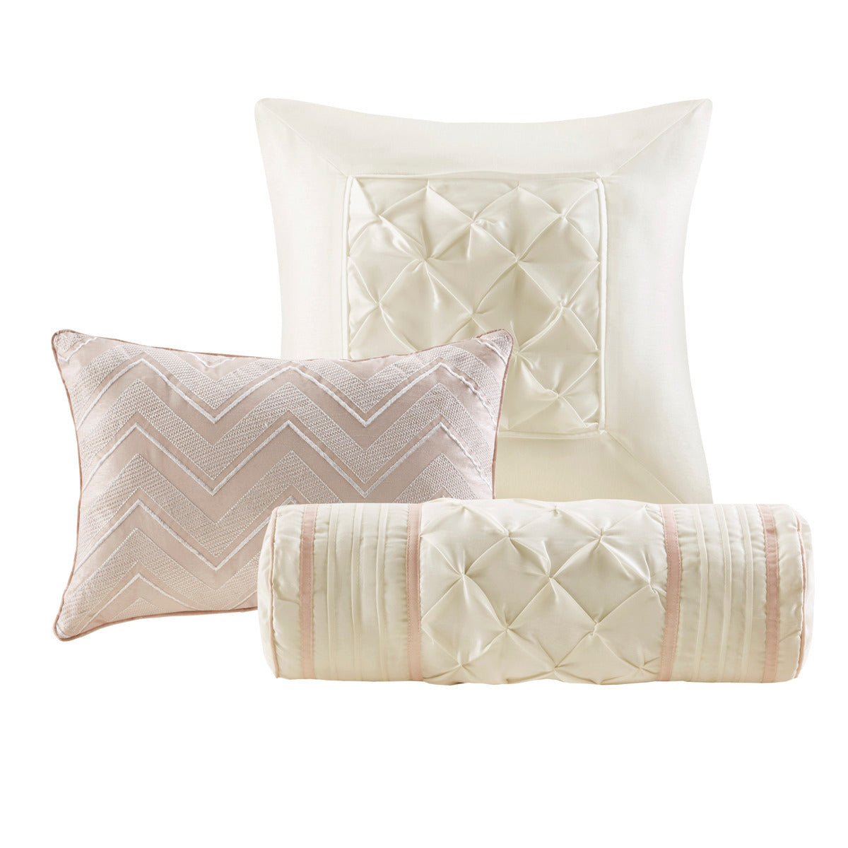 7 Piece Tufted Comforter Set Blush King