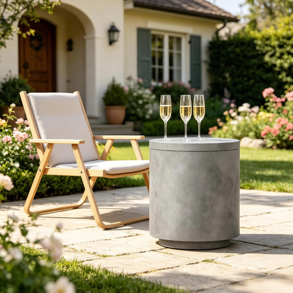 Portable Storage Box Cooler Side Table with Removable Ice Bucket - Concrete