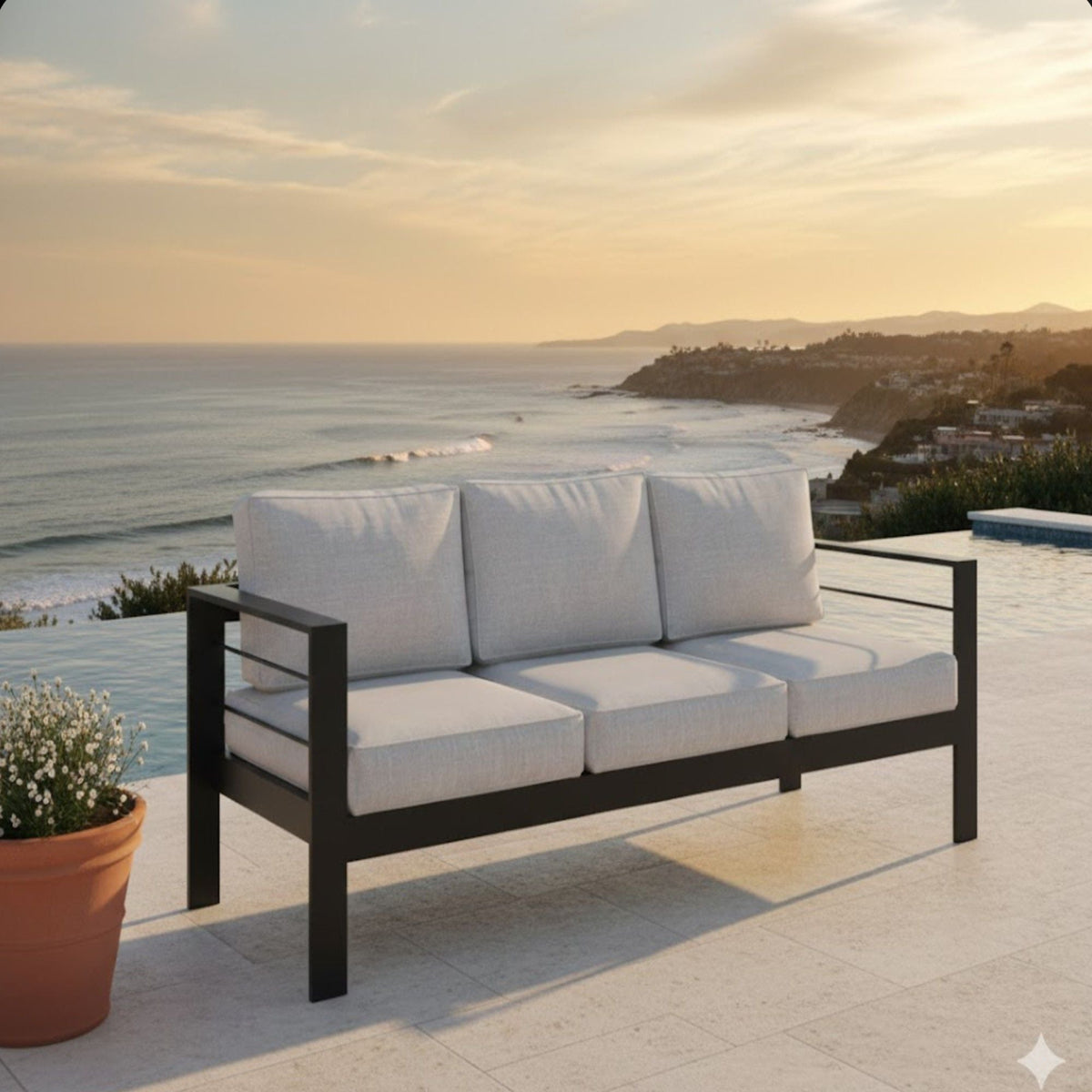 All-Weather Patio Sofa with Plush Cushions - Black or White