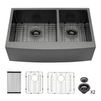 Black Double Bowl Farmhouse Sink with Soundproofing - Stainless Steel