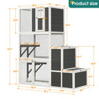 3 Tier Wooden Cat House with Platforms and Jump Box - Gray