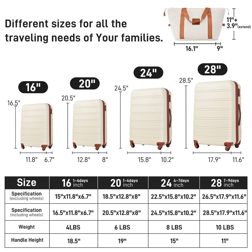 Hardshell Luggage Sets 4 Pieces with TSA Lock and Spinner Wheels - Multiple Colors