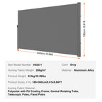Retractable Side Awning with Aluminum Frame - Grey