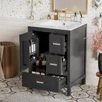 Bathroom Vanity with Sink, Soft-Close Doors & 3 Drawers - White, Black, Green