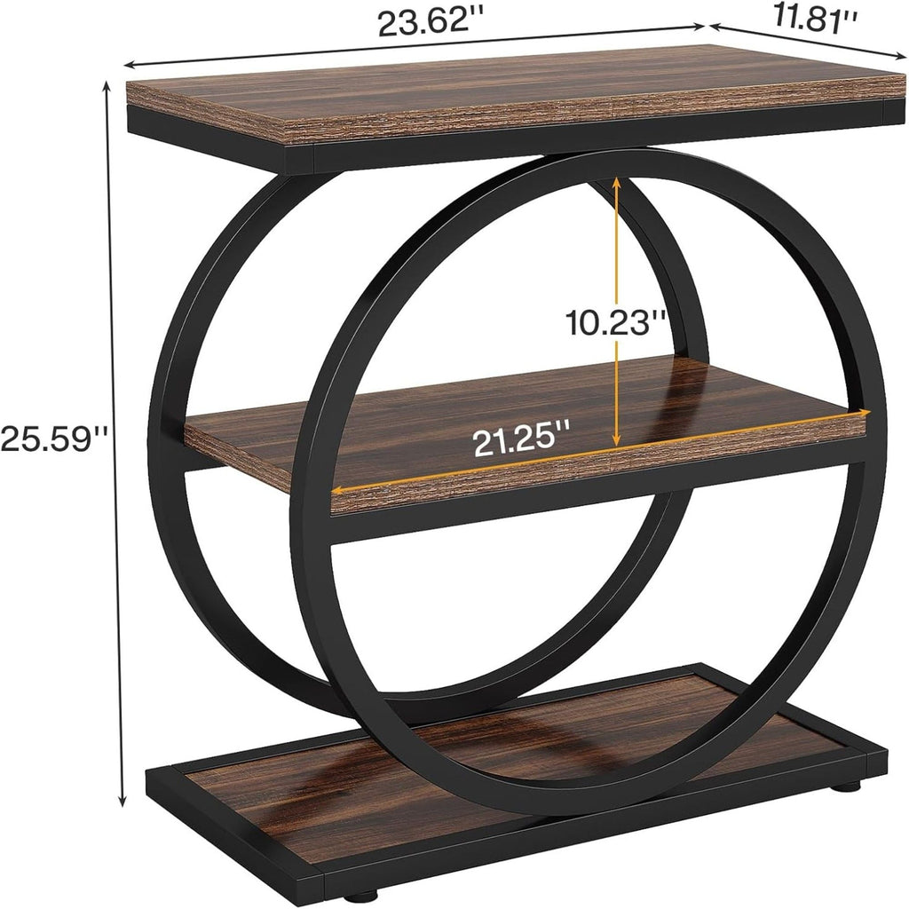 Slim End Tables with 3 Shelves, Compact (Set of 2) - Brown