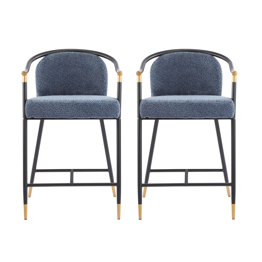 Upholstered Counter Stool Set of 2 with Metal Frame - Navy