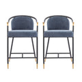 Upholstered Counter Stool Set of 2 with Metal Frame - Navy