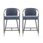 Upholstered Counter Stool Set of 2 with Metal Frame - Navy