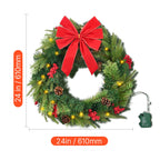 24-Inch Pre-Lit Artificial Christmas Wreath with Timer - Warm White LEDs