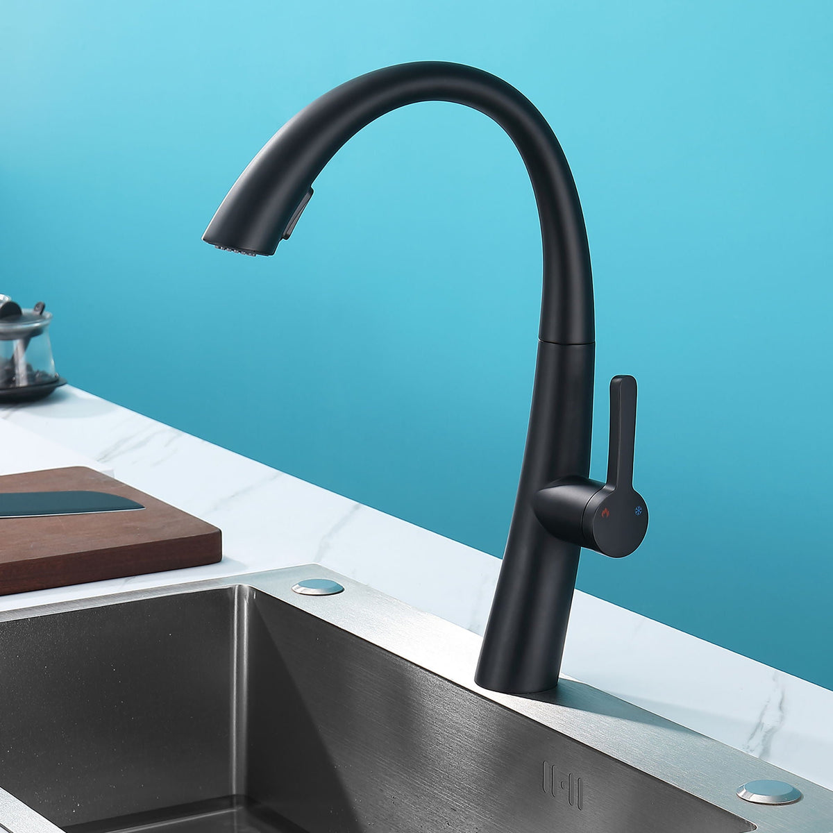 Stainless Steel Pull Out Kitchen Faucet with High Arch Spout - Black or Gold
