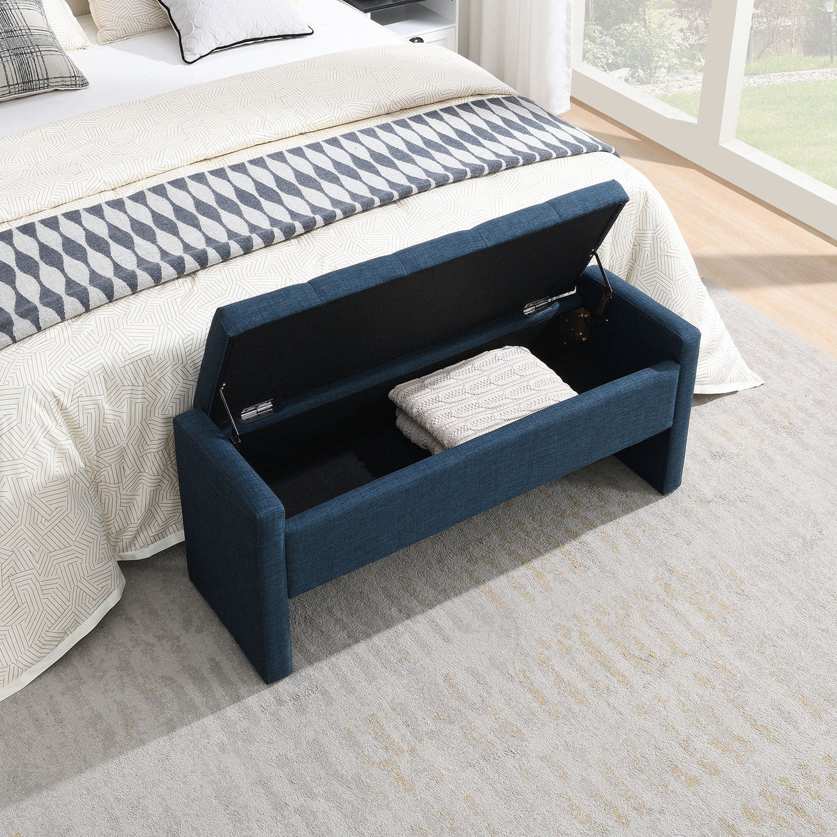 Modern Upholstered Large Bed End Bench with Hidden Storage - Multiple Colors