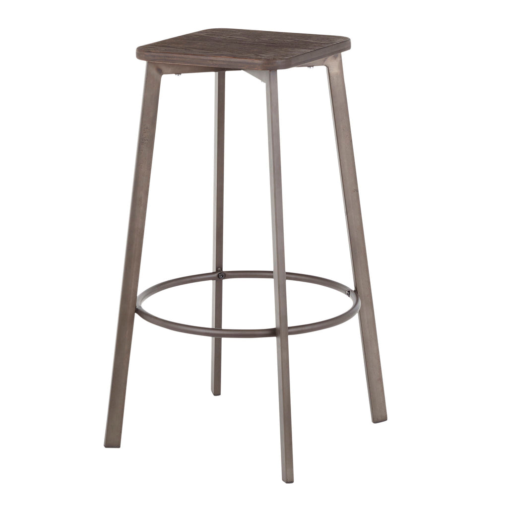 Espresso Industrial Square Barstool Set of 2 with Metal Base - Espresso