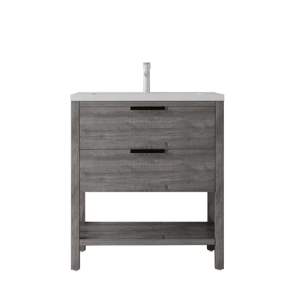 36 Inch Freestanding Bathroom Vanity with Ceramic Sink and Soft-Close Drawer - Grey