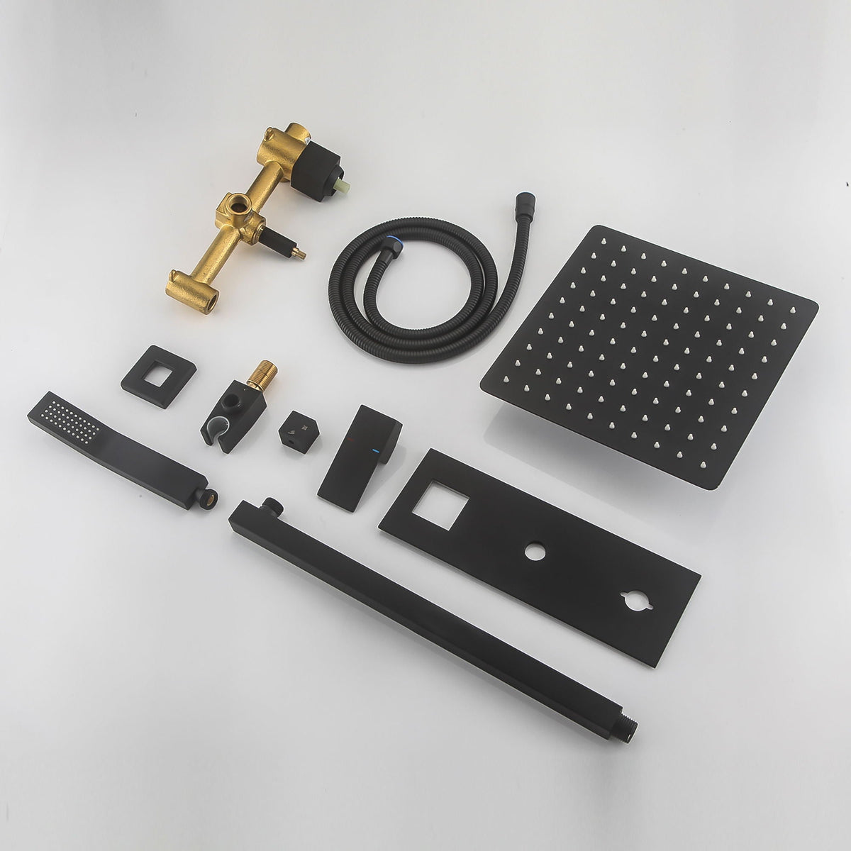 Brass Shower System with 10" Rainfall Shower Head & Handheld Sprayer - Matte Black
