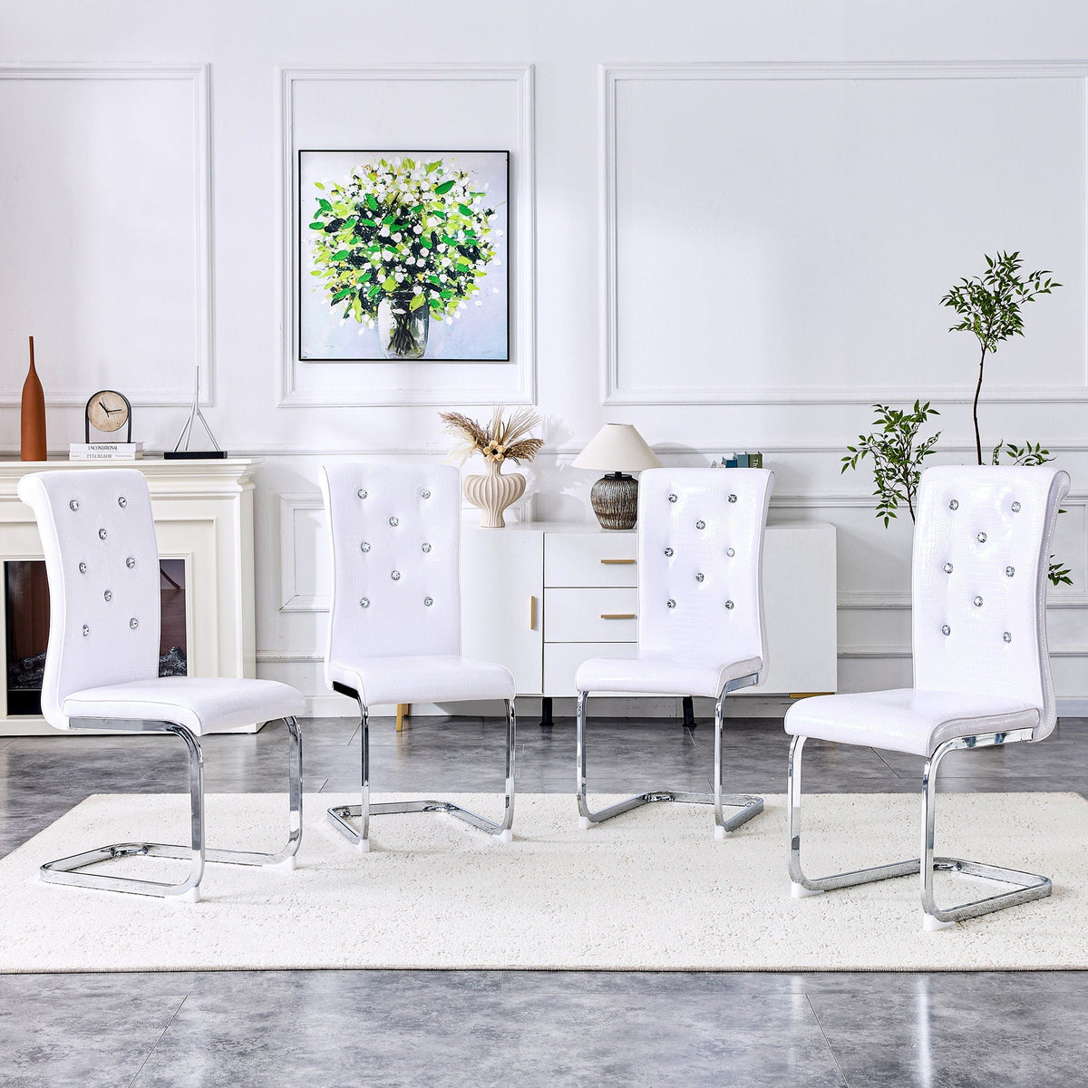 Elegant Design Upholstered Dining Chairs with Crystal Details - Multiple Colors