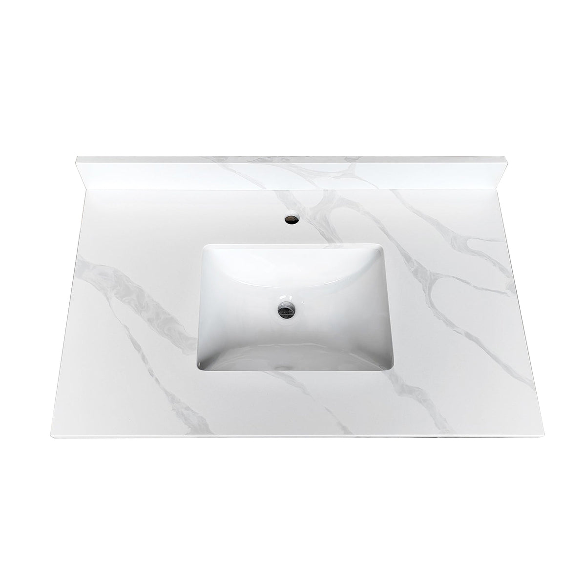 37-Inch Quartz Bathroom Vanity Top with Undermount Single Bowl - White