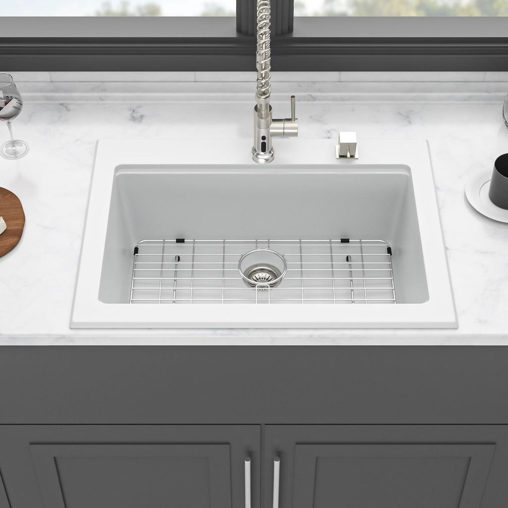 Quartz Kitchen Sink 30" x 22" Granite Composite Workstation Drop In - White