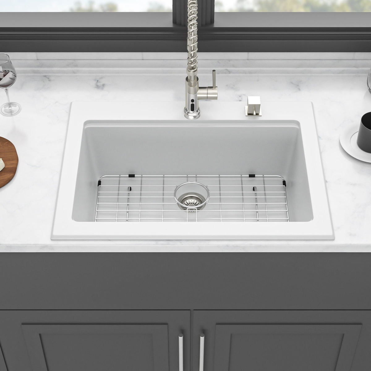 Quartz Kitchen Sink 30" x 22" Granite Composite Workstation Drop In - White