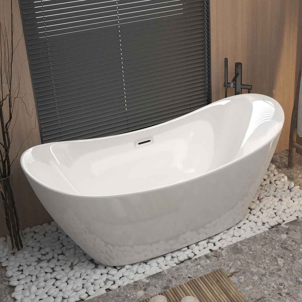 Freestanding Tub with Overflow and Ergonomic Design – White