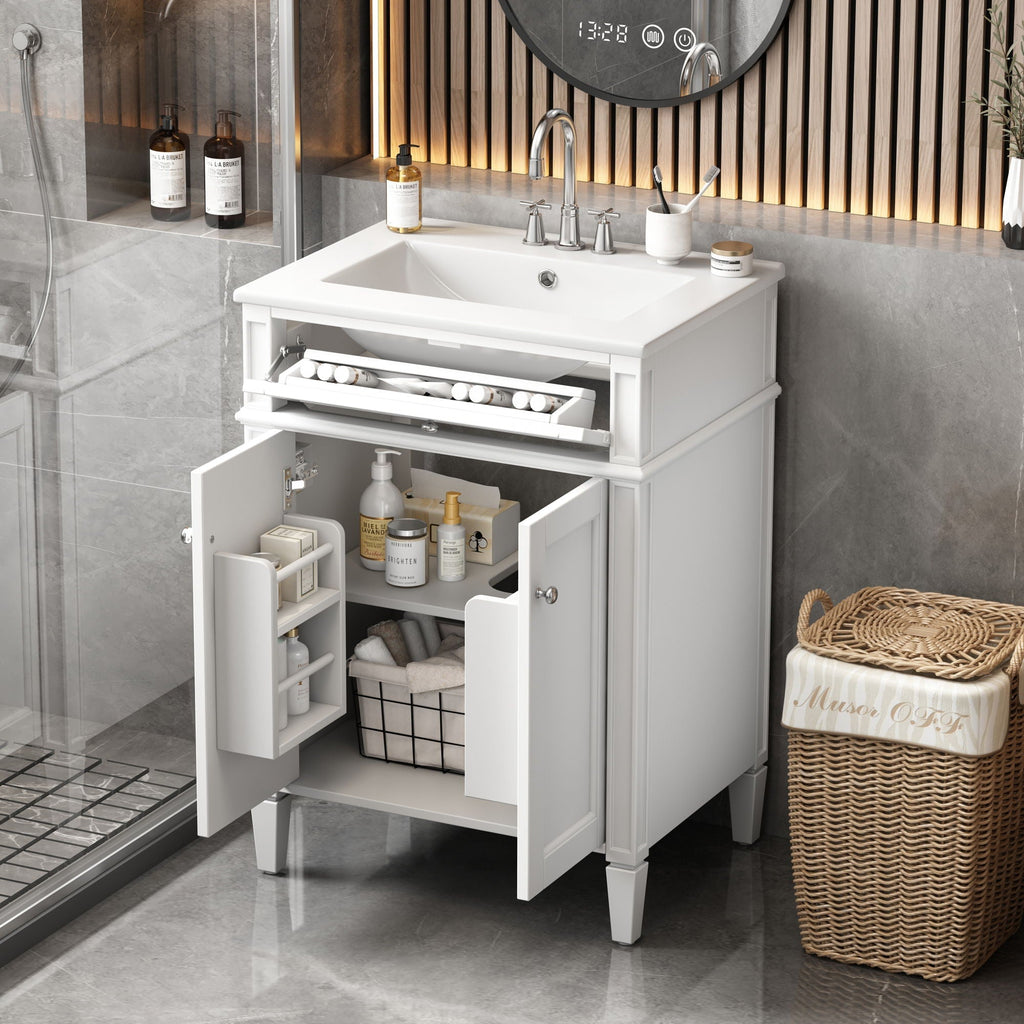 Bathroom Vanity with Solid Wood Frame and Tip Out Drawer - Black, White, Dark Green