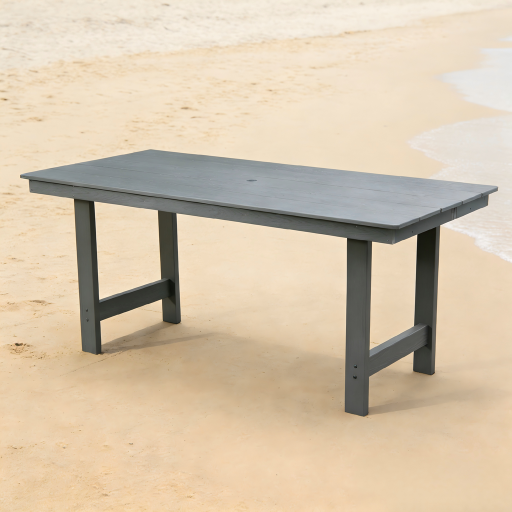 HDPE Patio Dining Table with Umbrella Hole – Seats 4-6 - Gray or Black