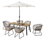 7-Piece Outdoor Wicker Dining Set with Wood-Plastic Composite Table - Yellow