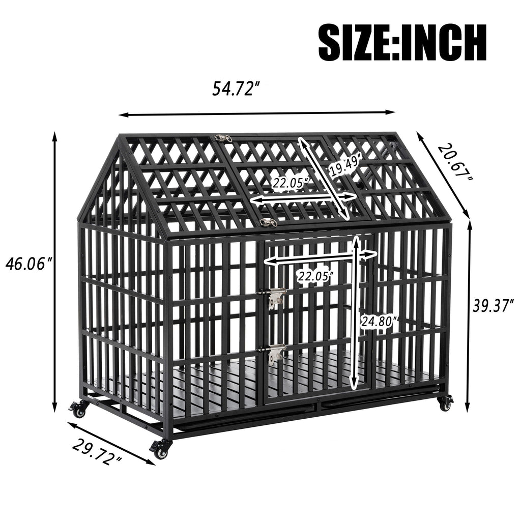 Heavy Duty Dog Crate with Lockable Wheels - Black
