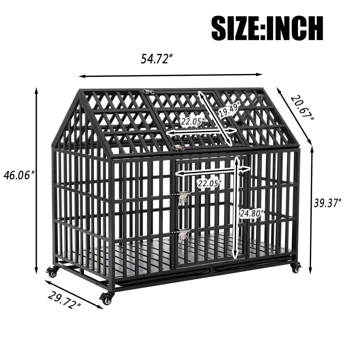 Heavy Duty Dog Crate with Lockable Wheels - Black