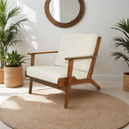Genuine Lounge Chair with Solid Wood Frame - Beige, Green, Light Blue