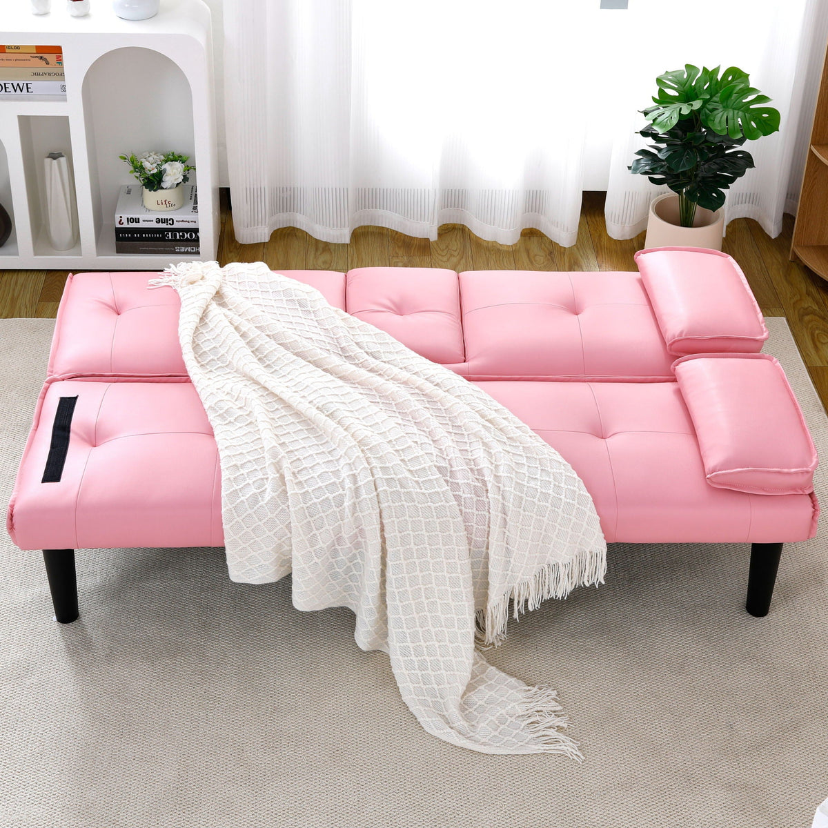 Foldable Sofa Bed with Cup Holder and Solid Wood Frame - Multiple Colors