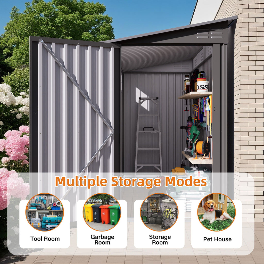 Lean-To Storage Shed with Windows and Sloping Roof - Gray