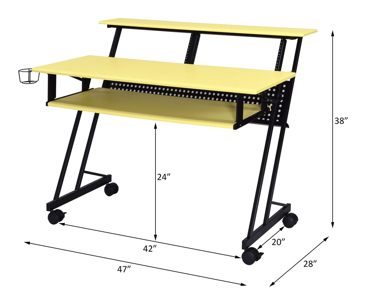 Music Recording Studio Desk with Cable Management - Black and Yellow