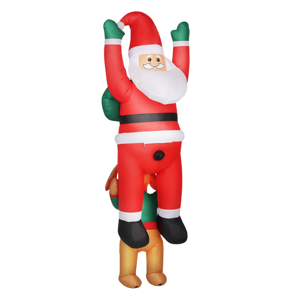 7ft Hanging Christmas Inflatable Santa with Dog with LED Lights - Brown, Green, Red