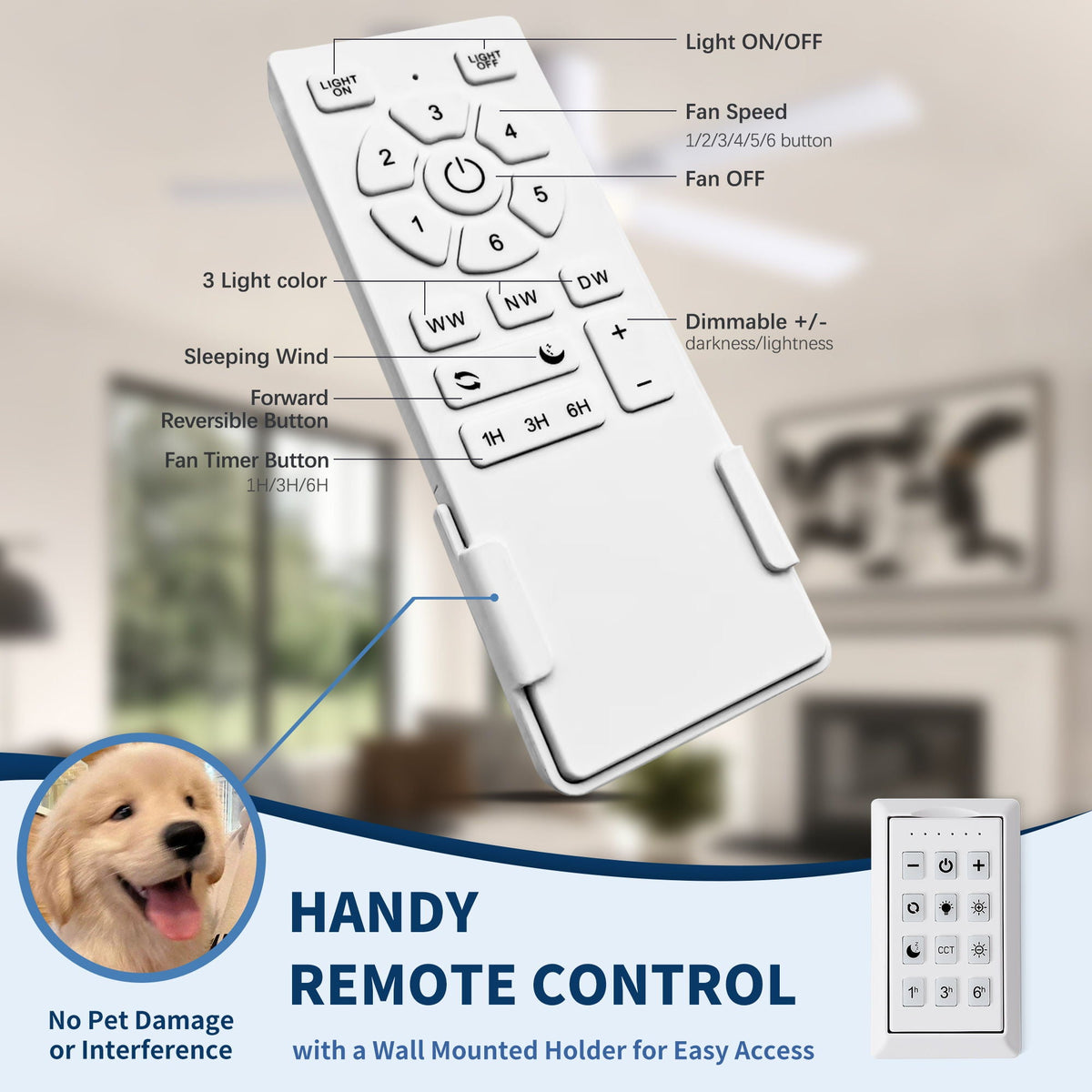Flush Mount Ceiling Fan with LED Light and Remote Control - Black, White, Pearl Silver