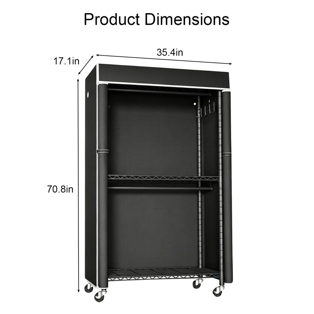 Freestanding Garment Rack with Dust Cover – Iron Frame, Mobile - Black