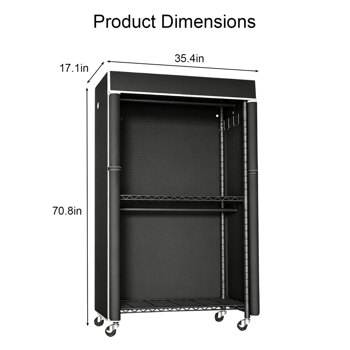 Freestanding Garment Rack with Dust Cover – Iron Frame, Mobile - Black