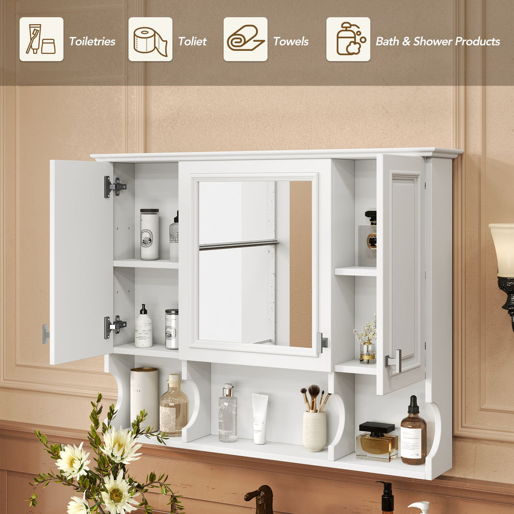 Wall Mounted Bathroom Medicine Cabinet With Mirror & Open Shelves