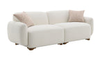 Beige Boucle Stationary Sofa with 2 Toss Pillows