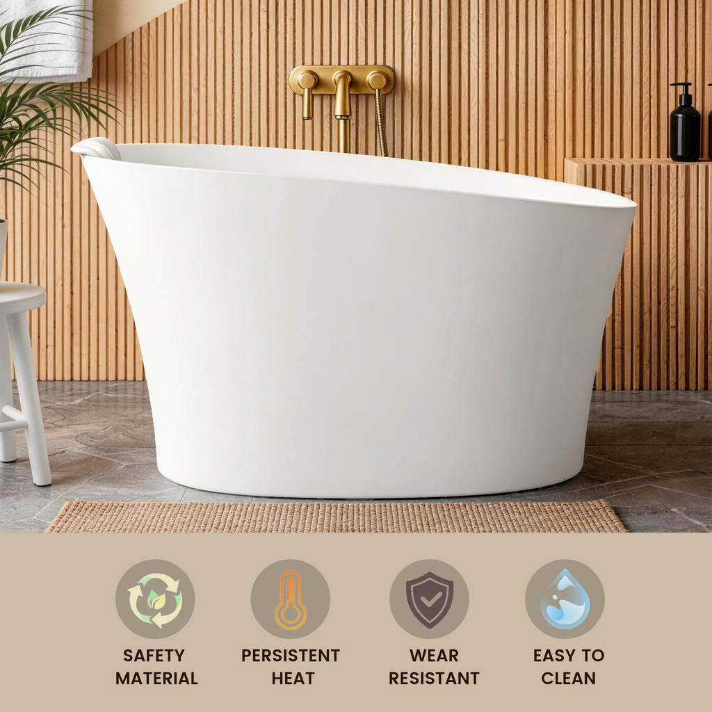 51" Solid Surface Oval Freestanding Bathtub with Heat Retention - White