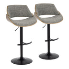 Mid-Century Modern Adjustable Bar Stool Set with Rounded T Footrest - Dark Gray or Light Blue