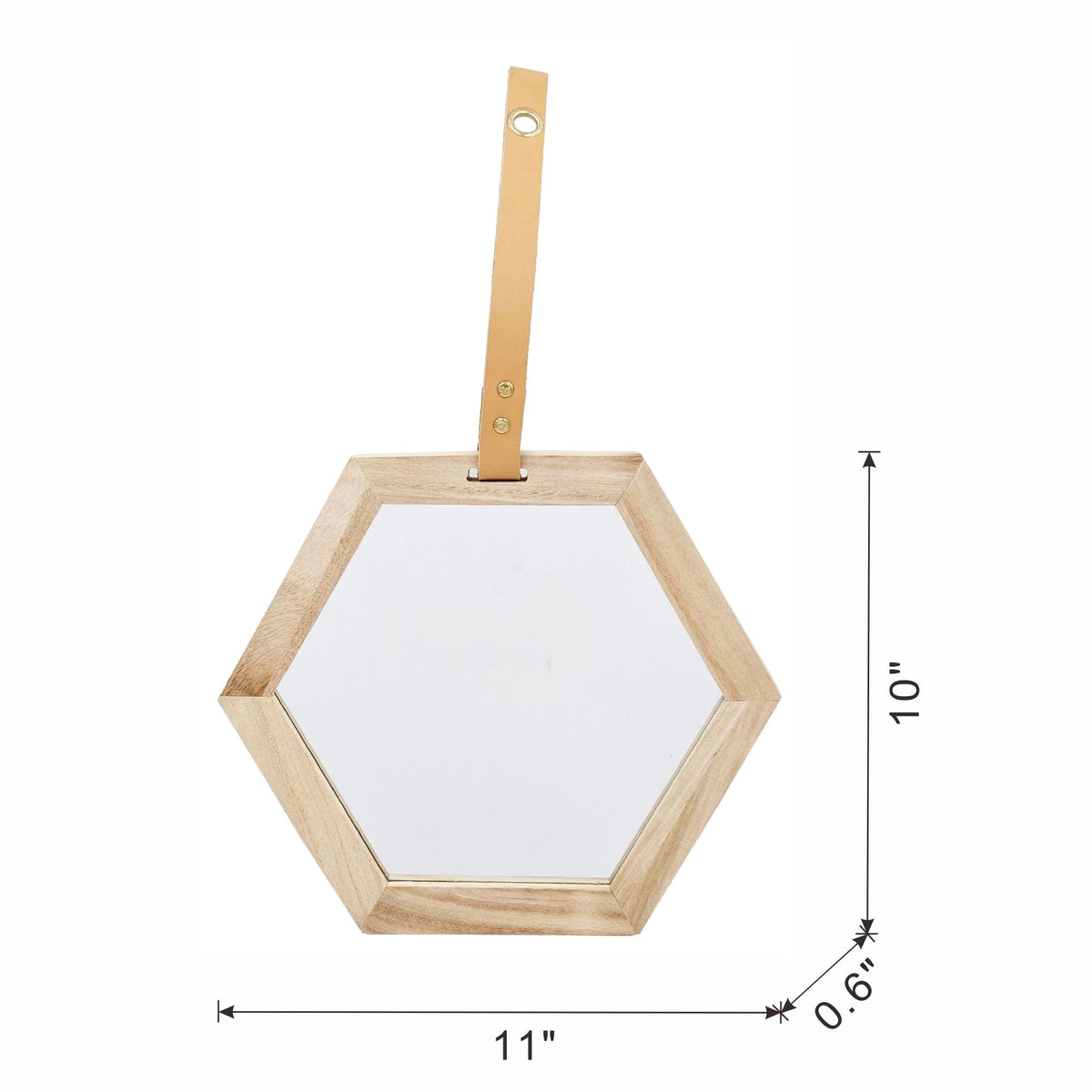 Light Brown Hexagon Wall Accent Mirror with Wood Frame – Set of 2