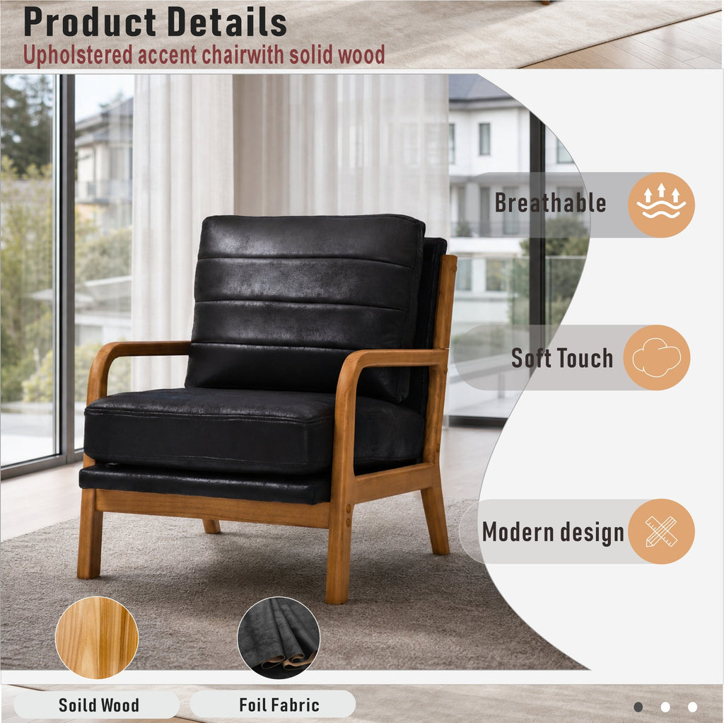 Foil Fabric Wood Armchair with Solid Wood Frame - Neutral