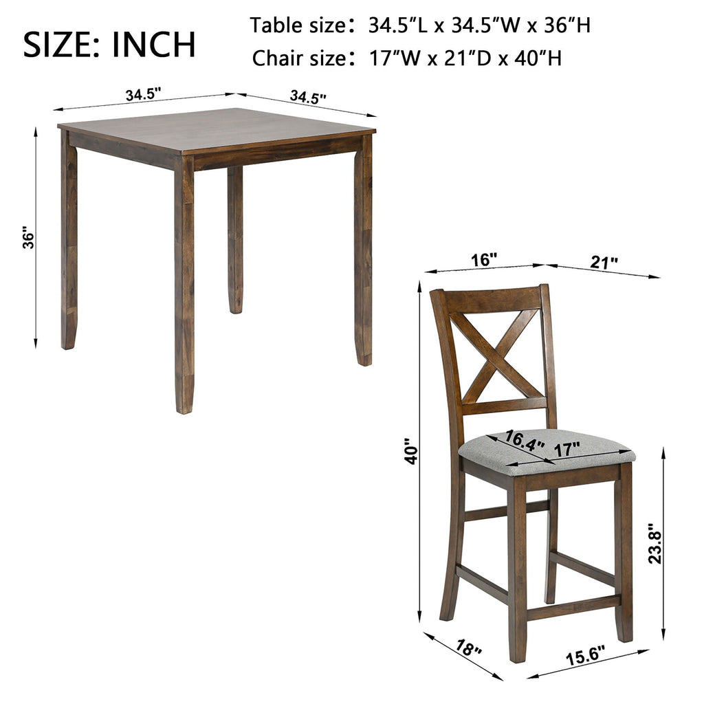 Wooden 5 Piece Dining Table Set with Square Counter Height Table - Gray or Dark Brown
