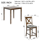 Wooden 5 Piece Dining Table Set with Square Counter Height Table - Gray or Dark Brown