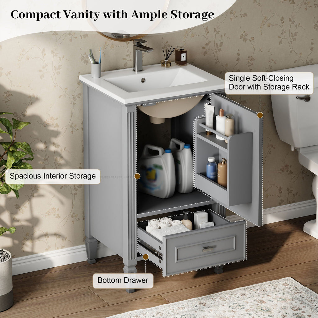 Retro Bathroom Vanity With Sink with Soft-Closing Doors - Green or Dark Gray