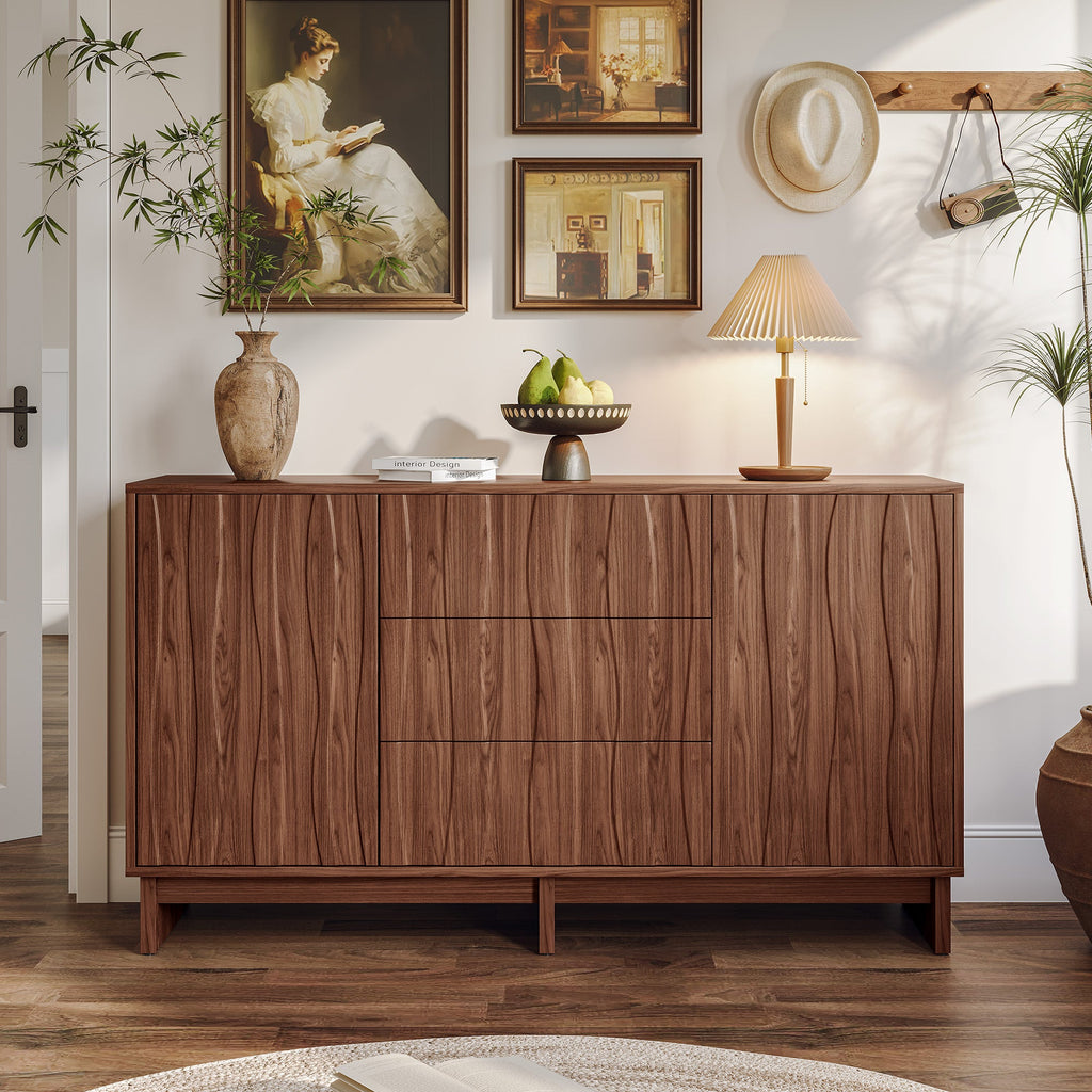 59.1" Buffet Sideboard with 2 Doors and 3 Drawers - Walnut