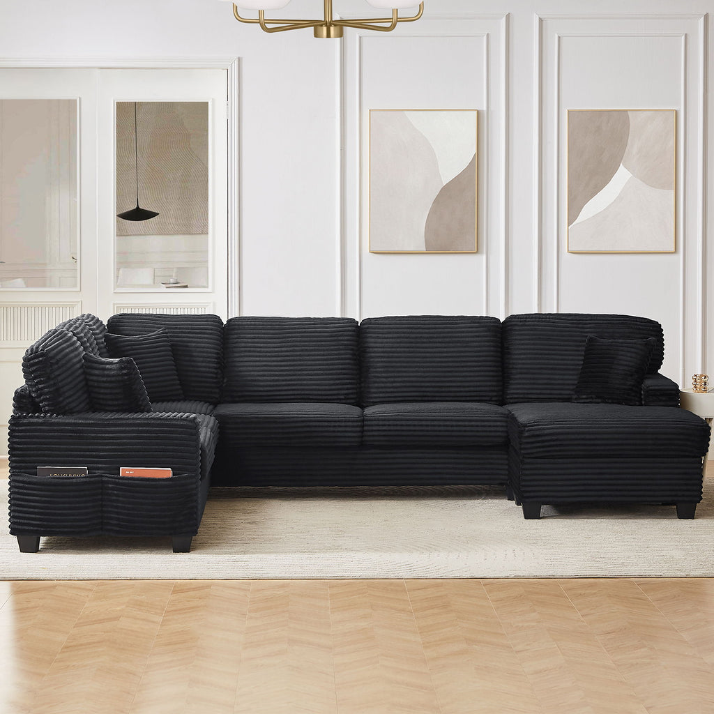 U-Shaped Upholstered Sectional Sofa with Movable Ottoman
