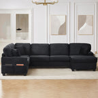 U-Shaped Upholstered Sectional Sofa with Movable Ottoman