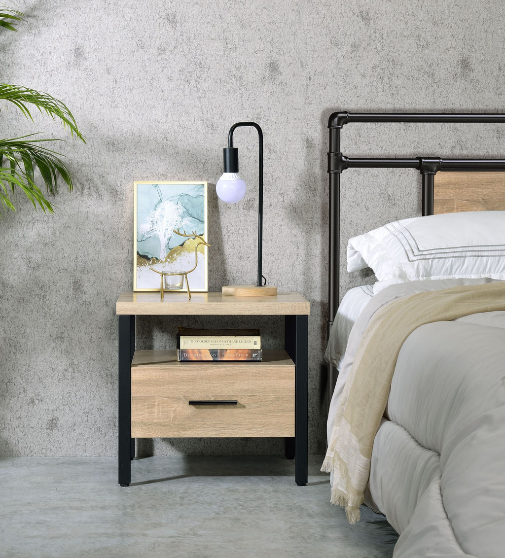 Oak Finish Nightstand with 1 Drawer and 1 Shelf - Modern Storage